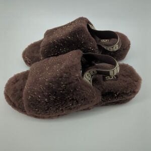 UGG Women's Slippers Fluff Yeah Metallic Sparkle Size 7 Brown W/ Glitter NWOT